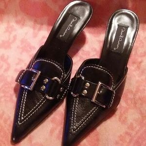 9M David Aaron Black Leather, White Stitch, Silver